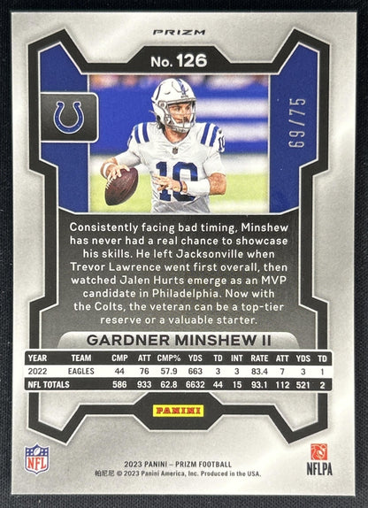 Gardner Minshew II 2023 Panini Prizm Green Scope /75 Colts back