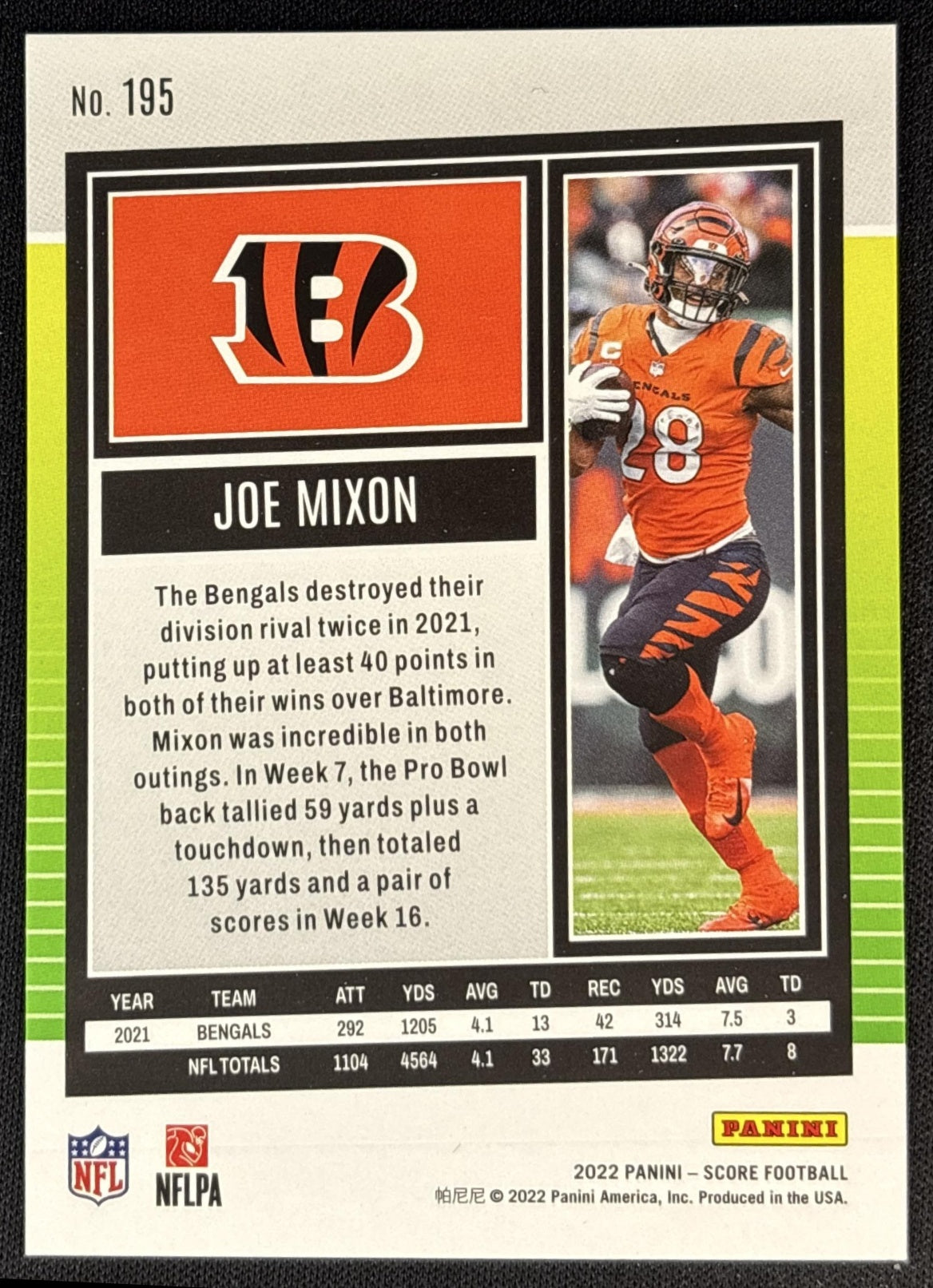 Joe Mixon 2022 Panini Score Spokes /125 Bengals