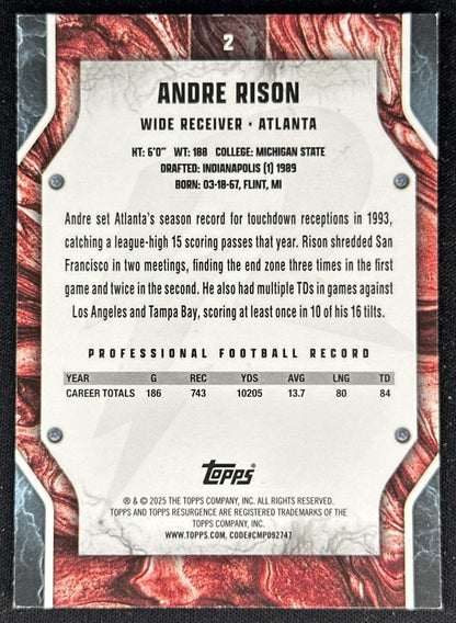 Andre Rison 2024 Topps Resurgence Blue and Orange Spark Falcons back
