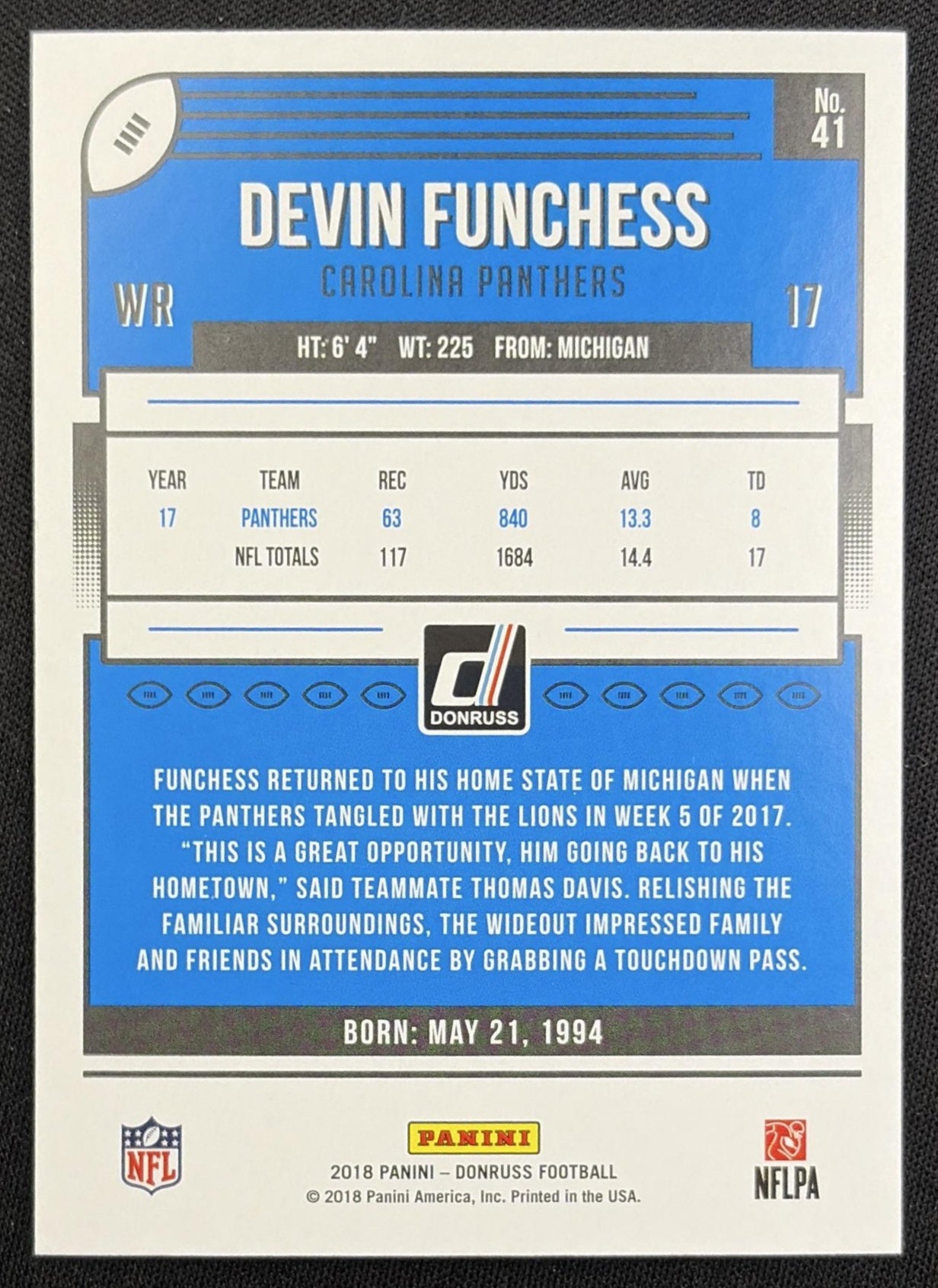 Devin Funchess 2018 Panini Donruss Press Proof Grey Panthers Carolina Panthers