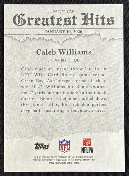 Caleb Williams 2026 Topps 2025 Greatest Hits Pink Bears