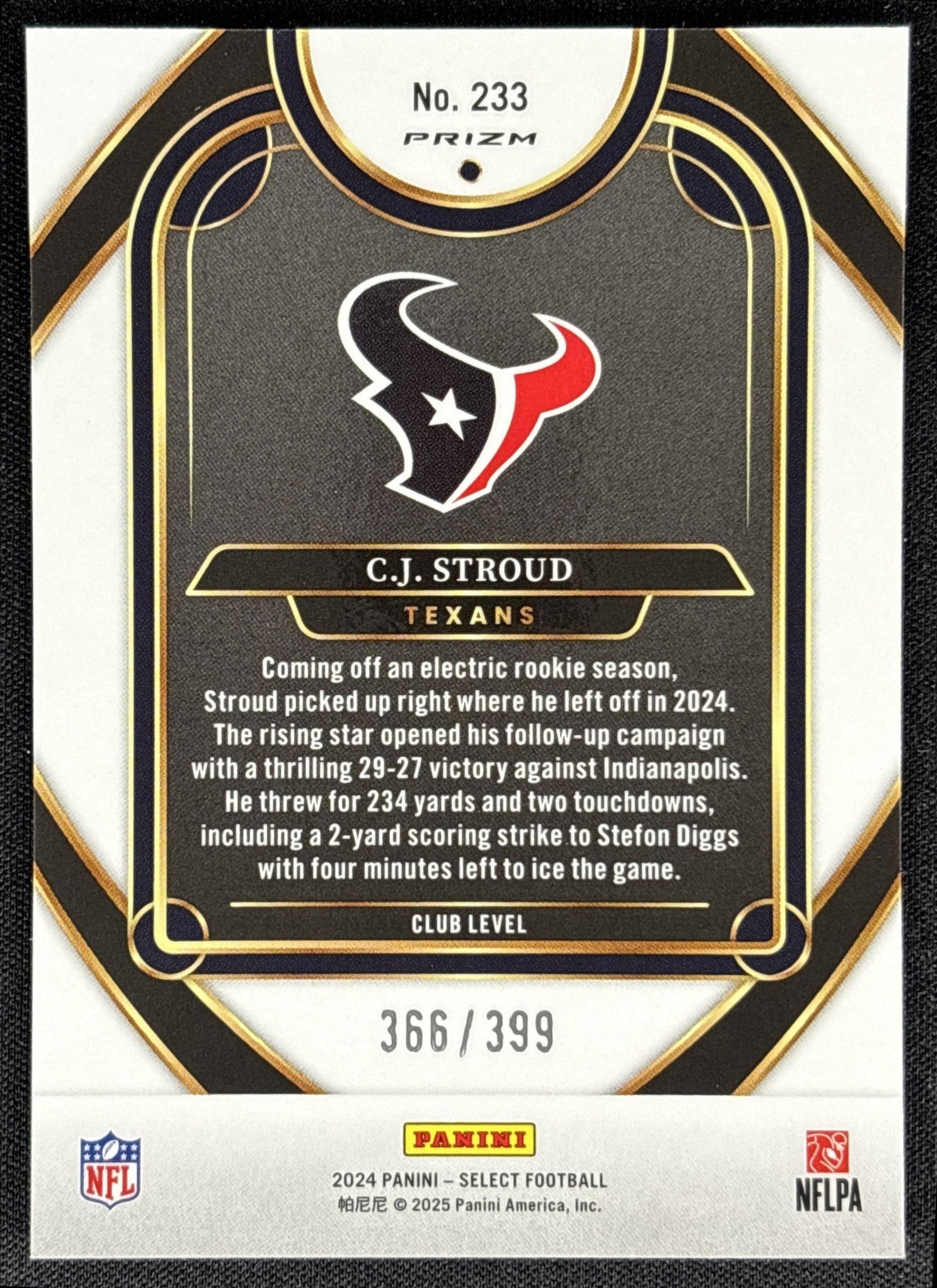 C.J. Stroud 2024 Panini Select Club Orange Prizm Shock /399 Texans