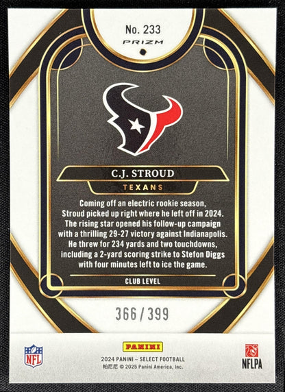 C.J. Stroud 2024 Panini Select Club Orange Prizm Shock /399 Texans