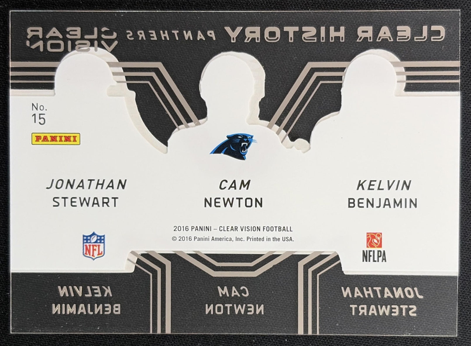 Cam Newton Jonathan Stewart Kelvin Benjamin 2016 Clear Vision History Trios Blue /99 Panthers Sports Trading Cards