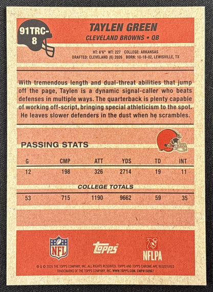 Taylen Green 2026 Topps 1991 Chrome Rookie Mojo Refractor Browns