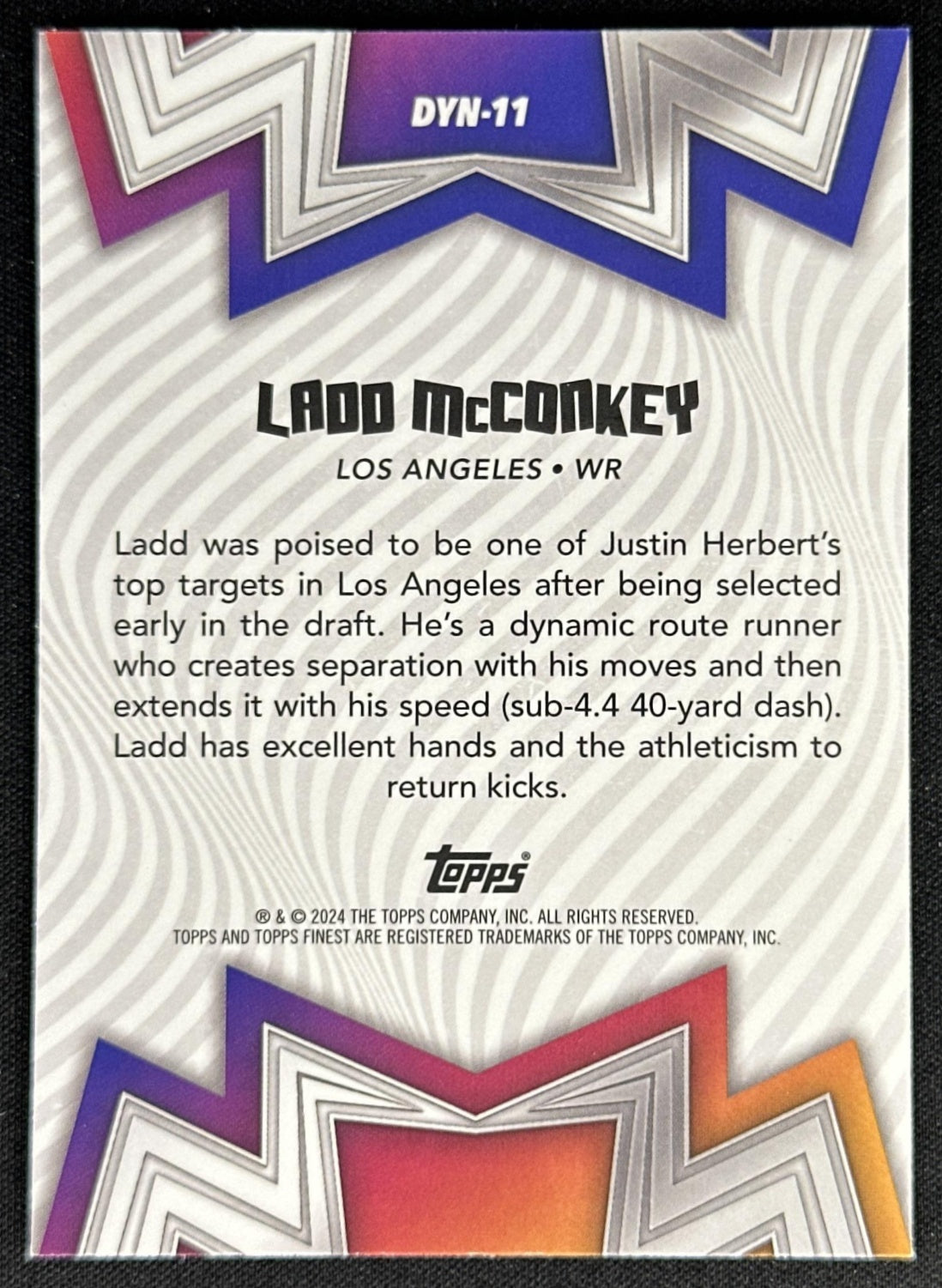 Ladd McConkey 2024 Topps Finest Dynamos Purple Refractor /125 Chargers