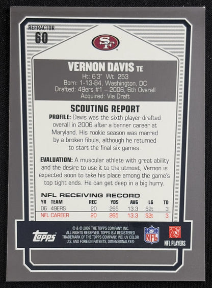Vernon Davis 2007 Topps Draft Picks & Prospects Chrome Black Refractors 49ers - Back