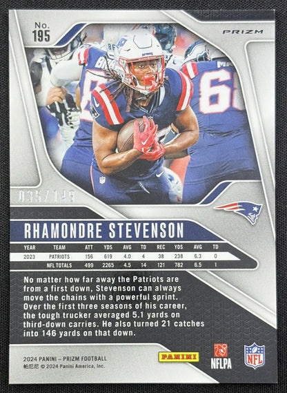 Rhamondre Stevenson 2024 Panini Prizm Red Wave /149 Patriots back