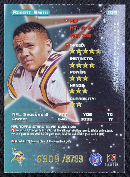 Robert Smith 1998 Topps Stars /8799 Vikings back