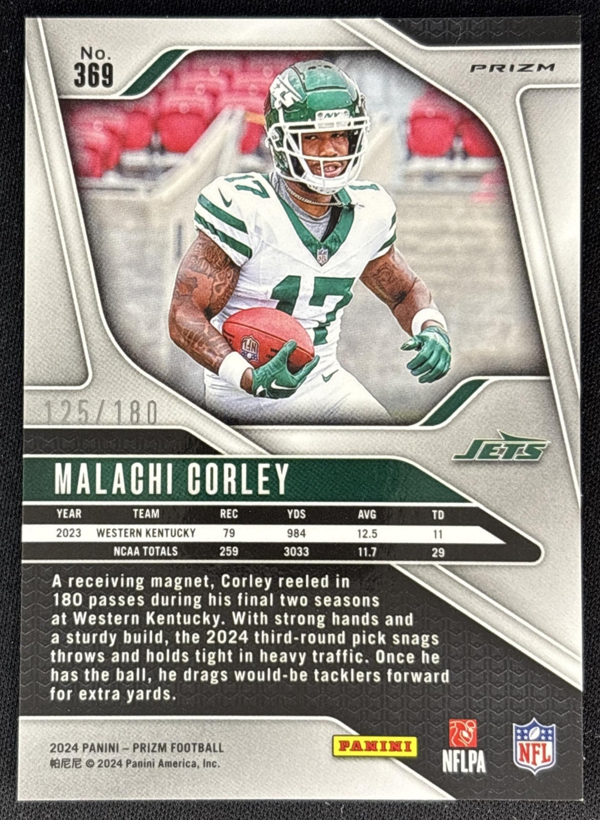 Malachi Corley 2024 Panini Prizm Hyper /180 Jets Back