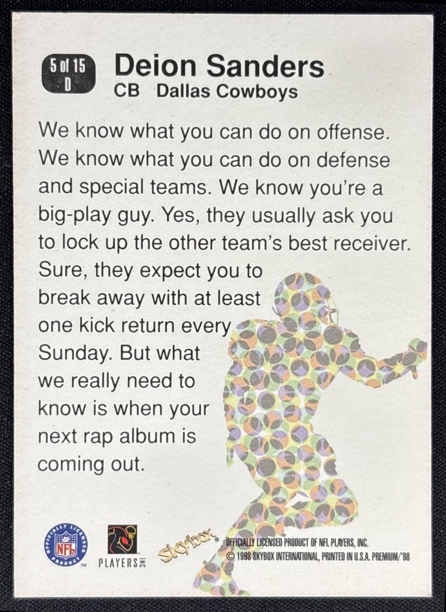 Deion Sanders 1998 Skybox Premium D'stroyers Cowboys