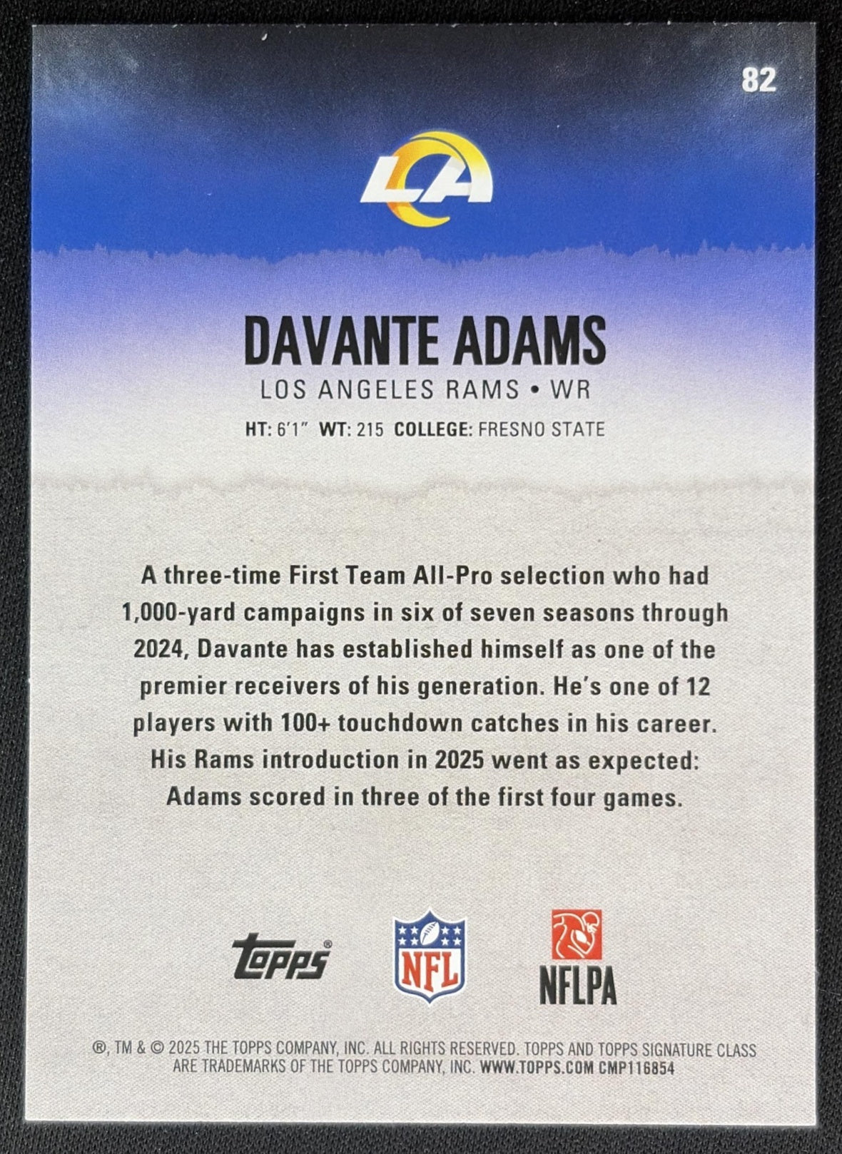 Davante Adams 2025 Topps Signature Class Veteran Magenta Foil /250 Rams Sports Trading Cards