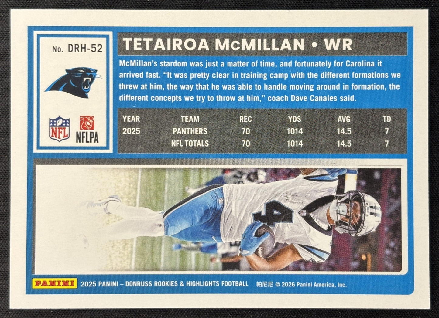 Tetairoa McMillan 2025 Panini Donruss Rookies & Highlights Panthers Sports Trading Cards