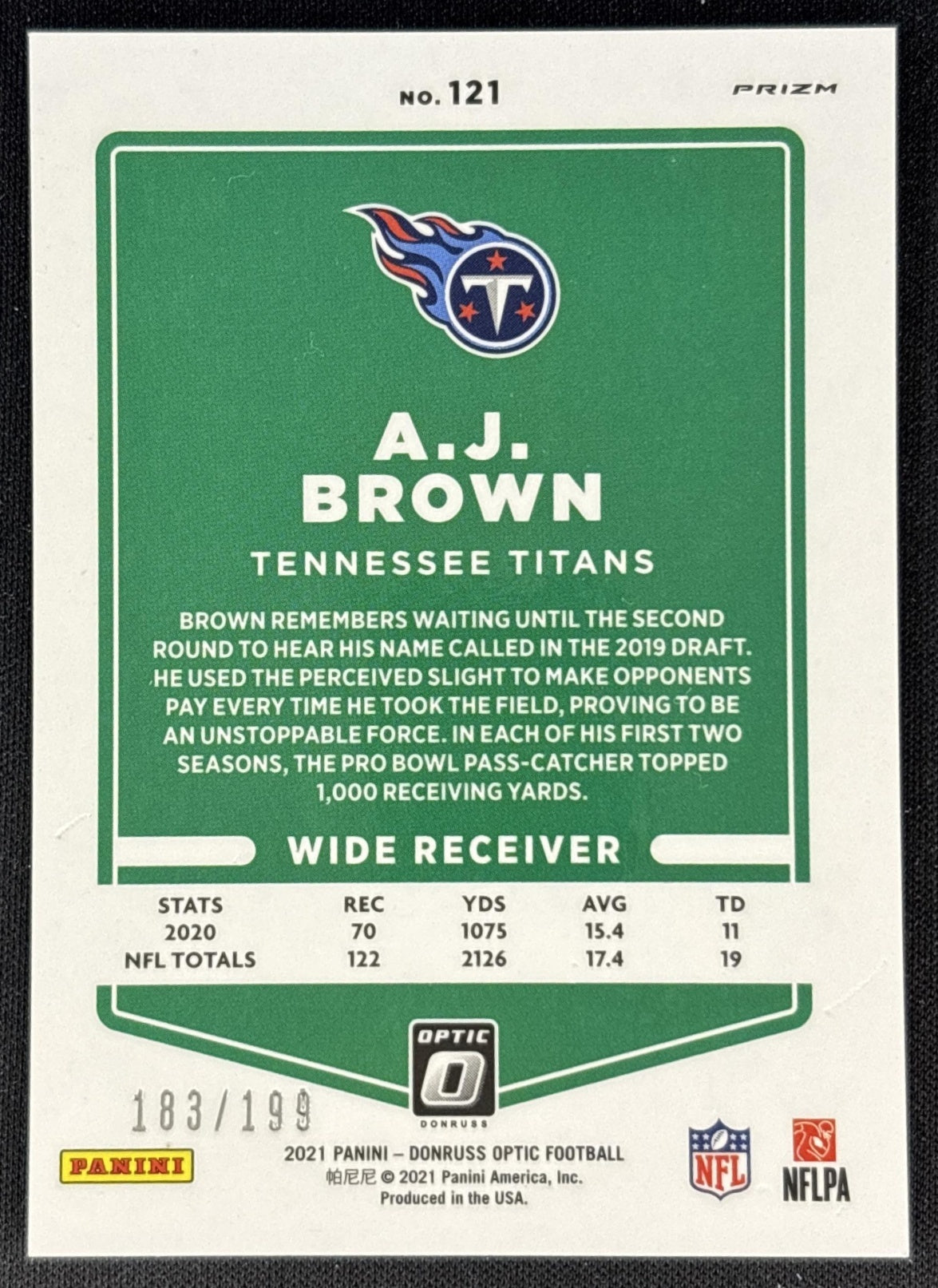 A.J. Brown 2021 Panini Donruss Optic Orange /199 Titans Sports Trading Cards