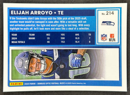 Elijah Arroyo 2025 Donruss Optic Rated Rookie Seahawks Sports Trading Card