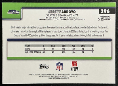Elijah Arroyo 2025 Topps Chrome Rookie Seahawks Sports Trading Cards