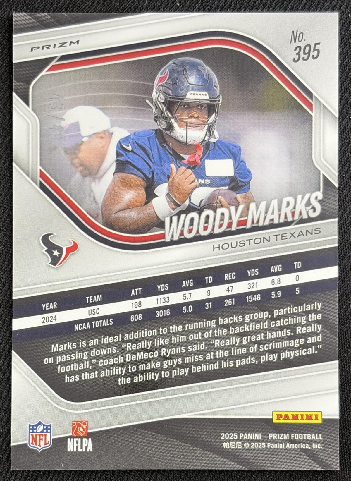 Woody Marks 2025 Panini Prizm Red Shimmer /49 Texans Sports Trading Card