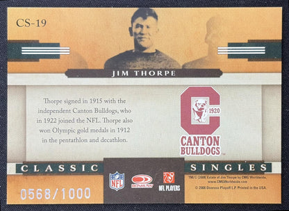 Jim Thorpe 2008 Donruss Classics Classic Singles /1000 back