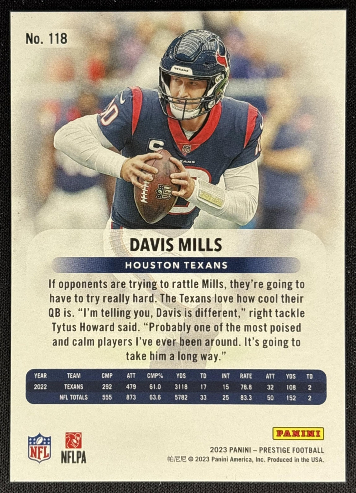Davis Mills 2023 Panini Prestige Xtra Points Premium Red /399 Texans back