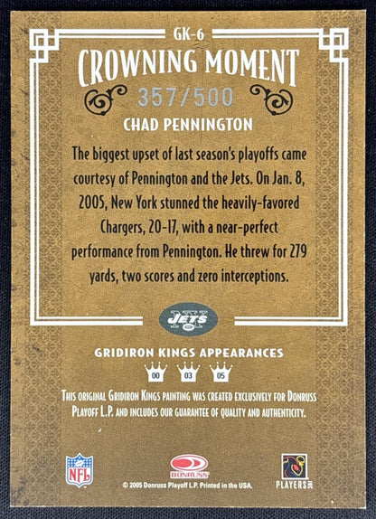 Chad Pennington 2005 Donruss Throwback Threads Gridiron Kings Bronze /500 Jets back