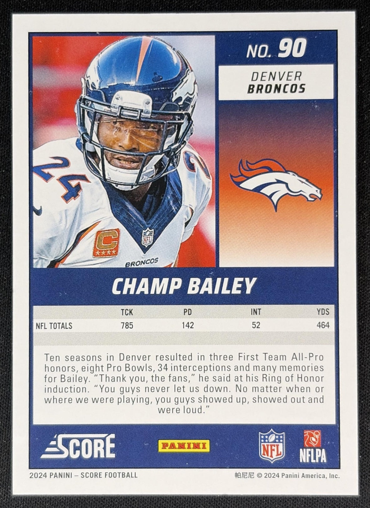 Champ Bailey 2024 Panini Score Lava /630 Broncos back