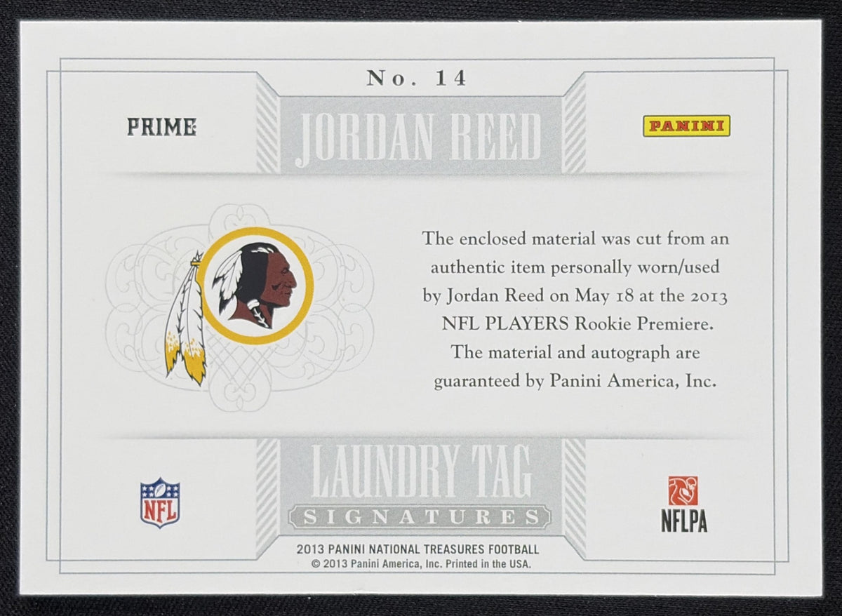 Jordan Reed 2013 Panini National Treasures NT Rookie Laundry Tag Signatures /5 Redskins Sports Trading Card
