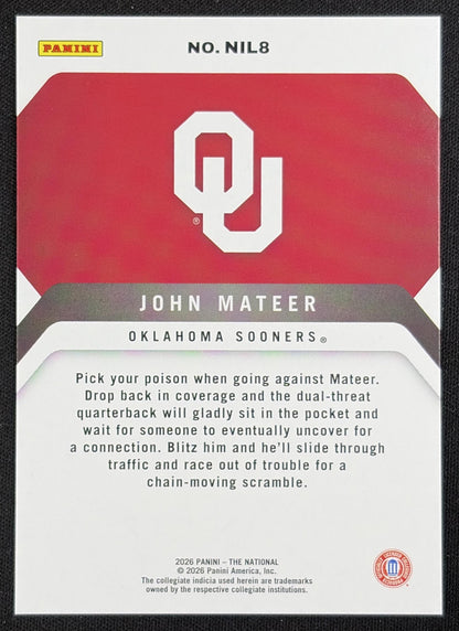 John Mateer 2026 Panini NSCC Silver Pack Foil Sports Trading Card