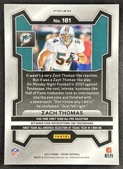 Zach Thomas 2023 Panini Prizm Red White and Blue Dolphins Sports Trading Cards