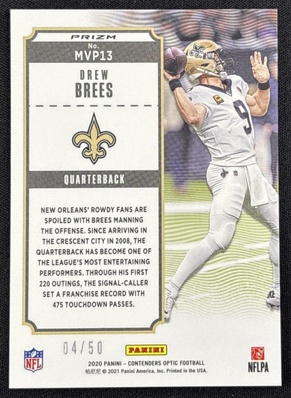 Drew Brees 2020 Panini Contenders Optic MVP Orange /50 Saints - back