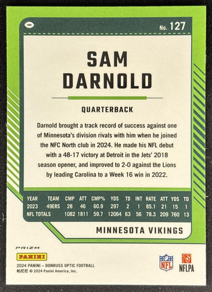 Sam Darnold 2024 Panini Donruss Optic Holo Vikings Sports Trading Card