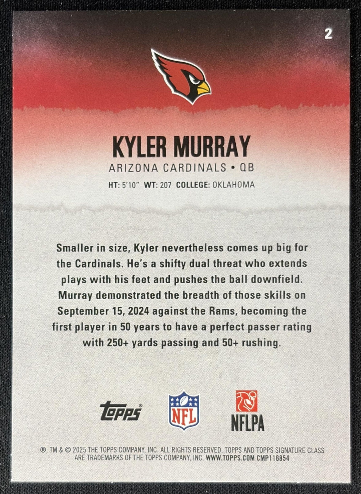 Kyler Murray 2025 Topps Signature Class Veteran Blue & Yellow Foil Cardinals Sports Trading Cards