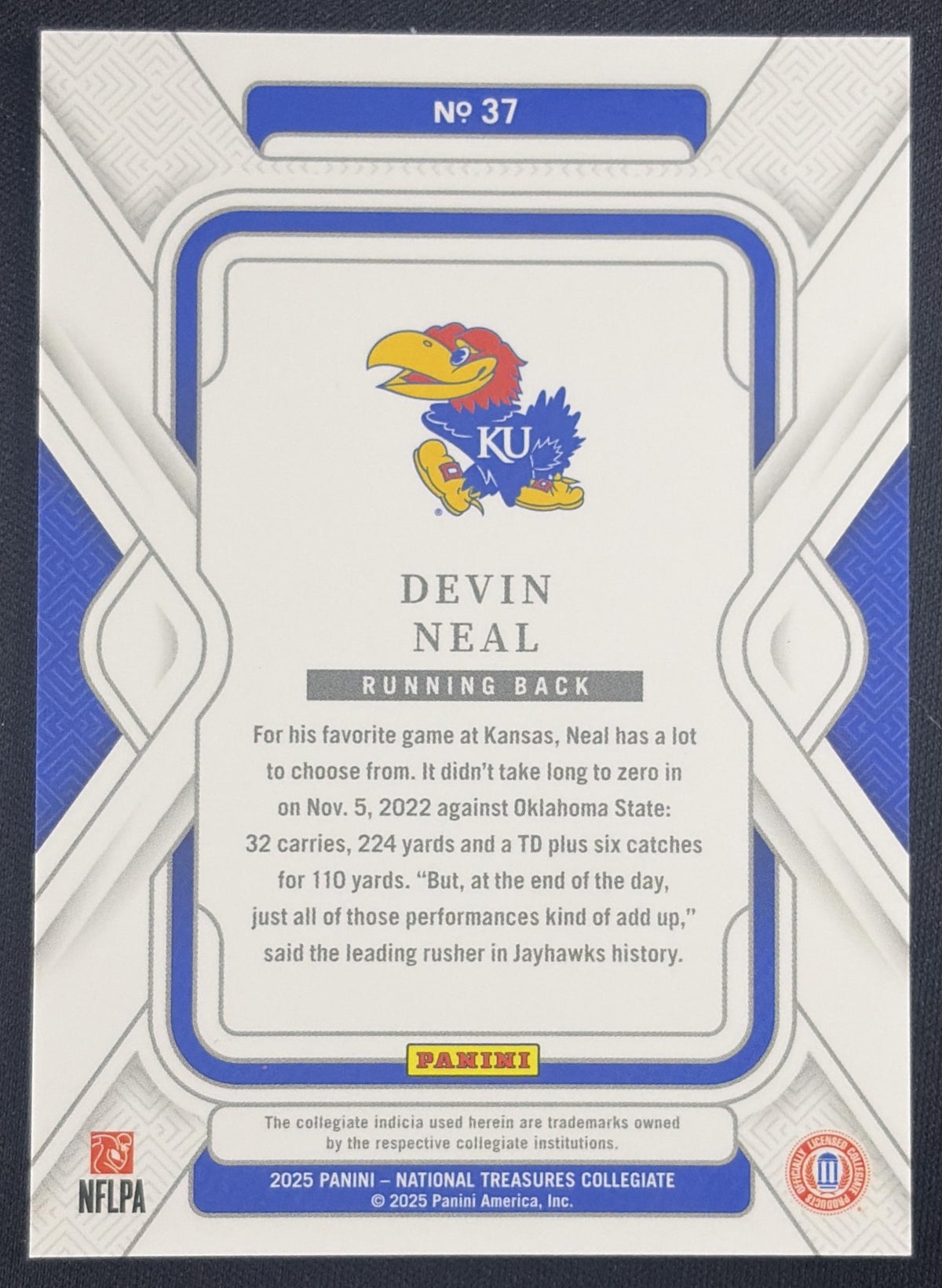 Devin Neal 2025 Panini National Treasures Collegiate /99 Jayhawks