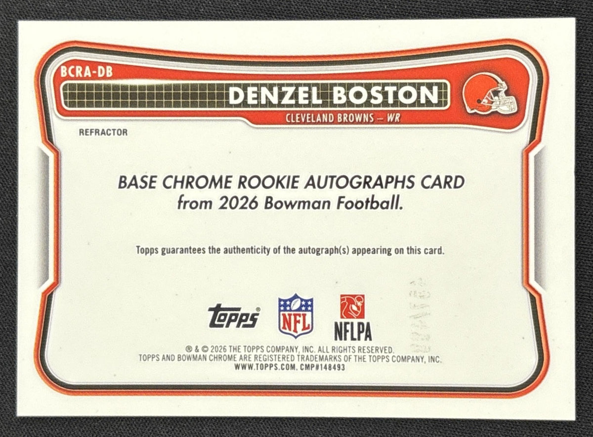 Denzel Boston 2026 Bowman Chrome Rookie Auto Refractor /499 Browns