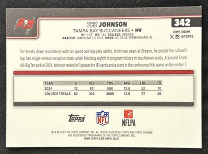 Tez Johnson 2025 Topps Chrome Rookie Pulsar Refractor Buccaneers