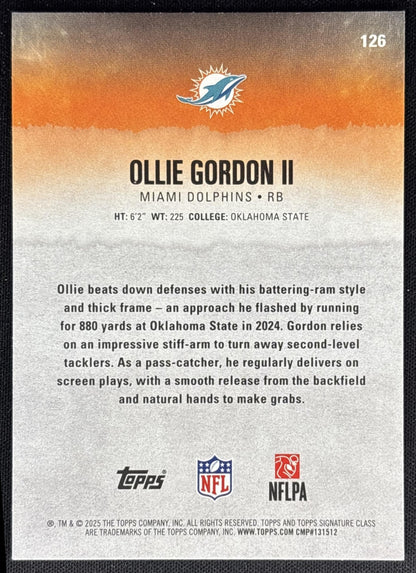 Ollie Gordon II 2025 Topps Signature Class Rookie Dolphins back