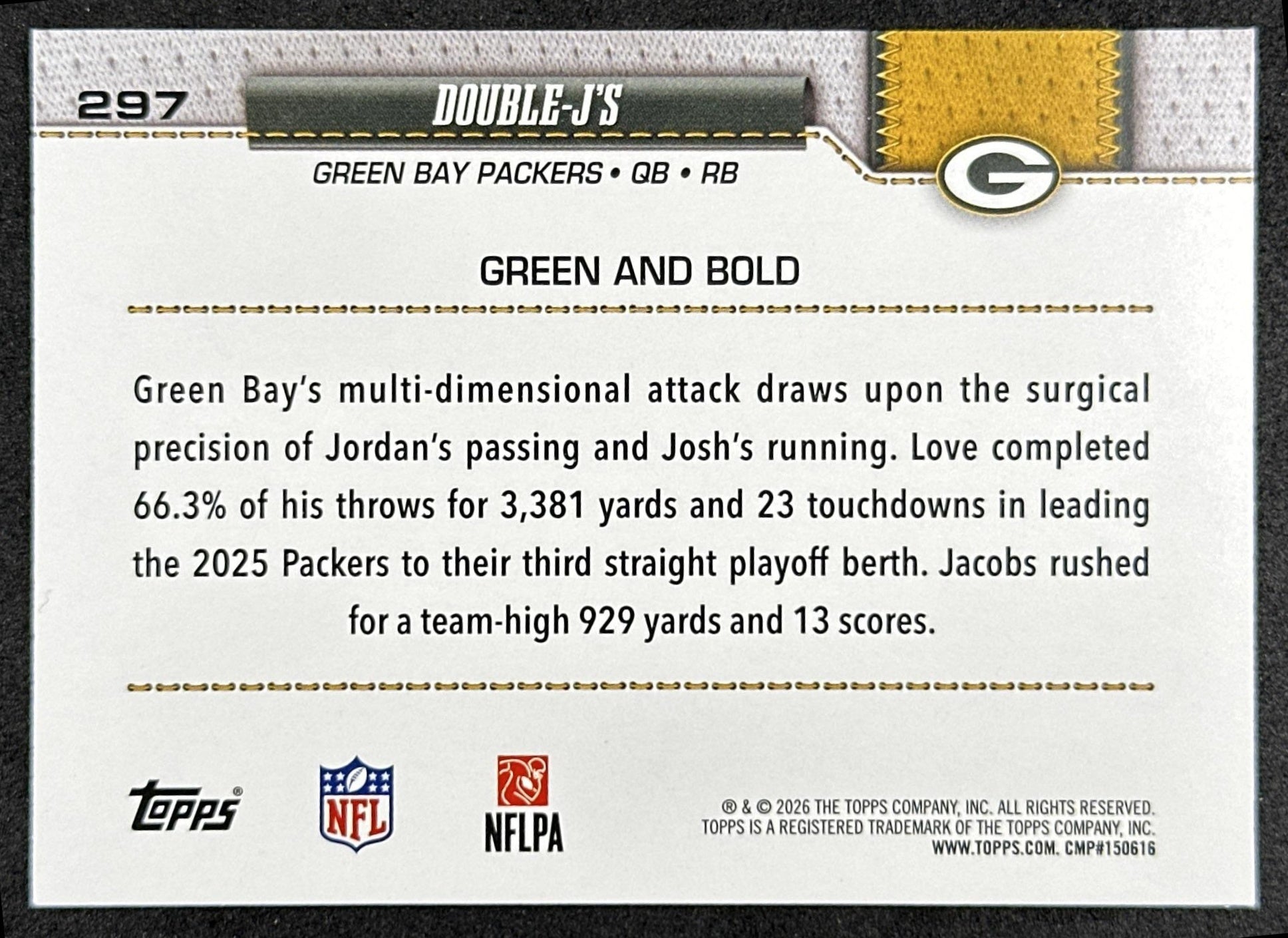 Double-J's 2026 Topps Flagship Packers Sports Trading Cards
