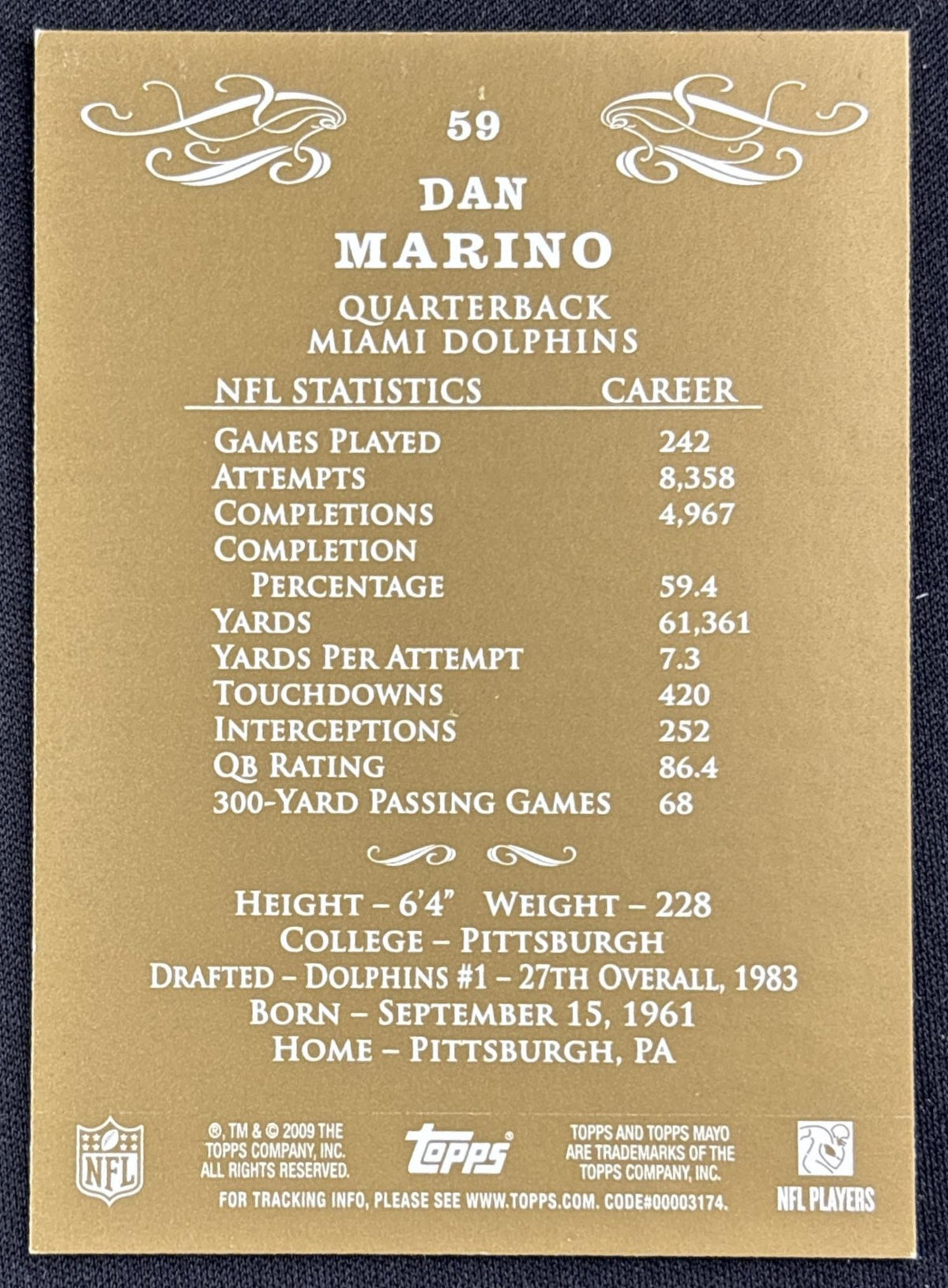 Dan Marino 2009 Topps Mayo Dolphins