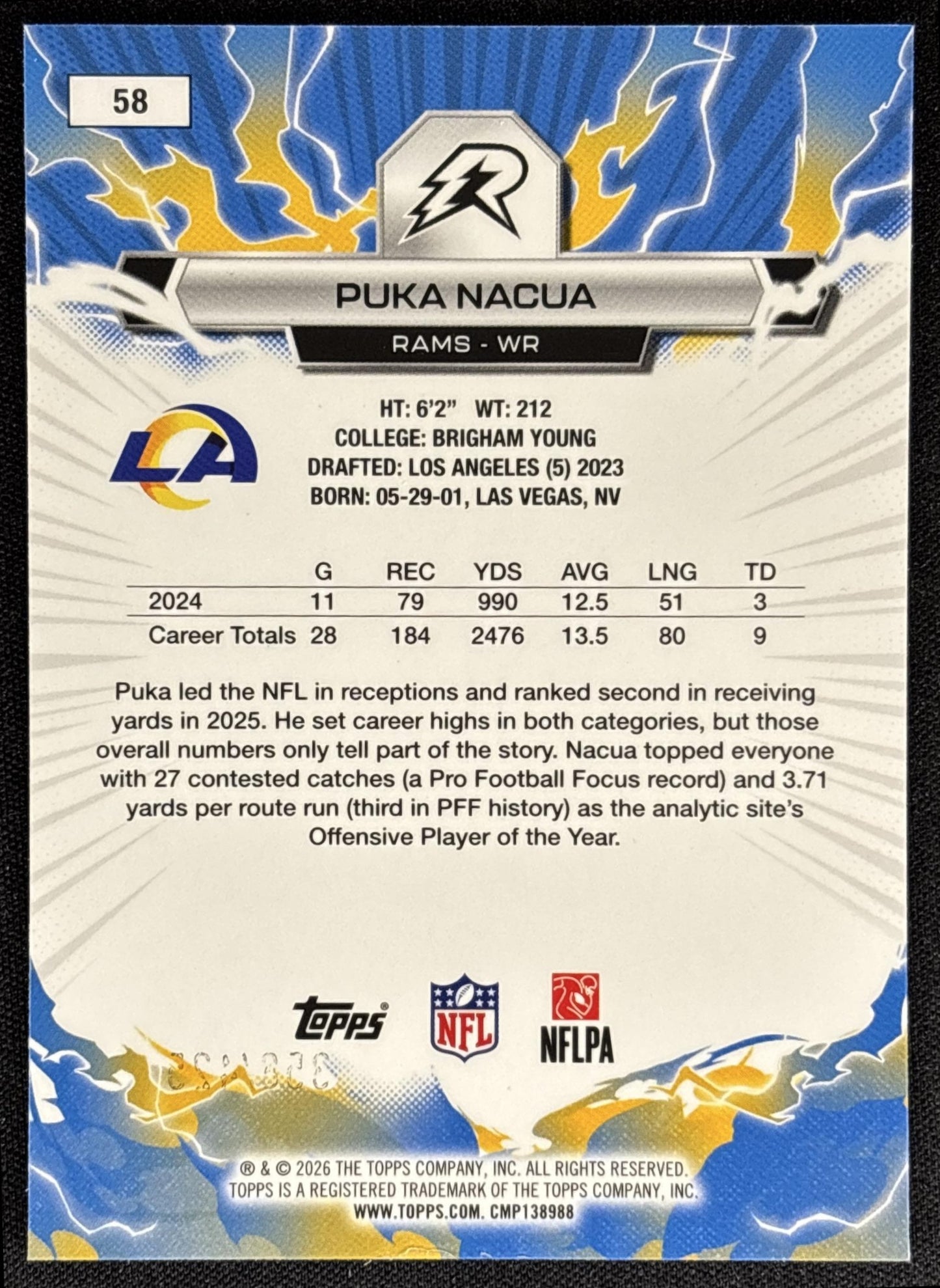 Puka Nacua 2025 Topps Resurgence Surge Refractor /425 Rams