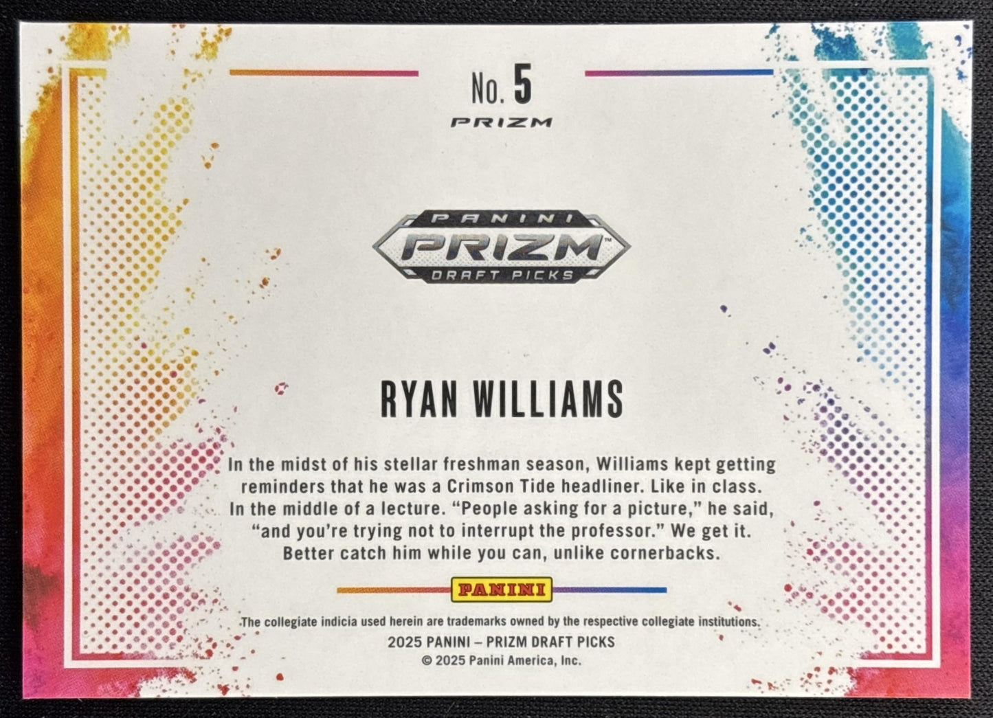 Ryan Williams 2025 Panini Prizm Draft Picks Color Blast Crimson Tide Sports Trading Cards