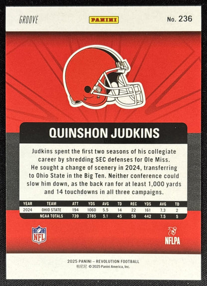 Quinshon Judkins 2025 Panini Revolution Rookies Groove Browns Sports Trading Cards