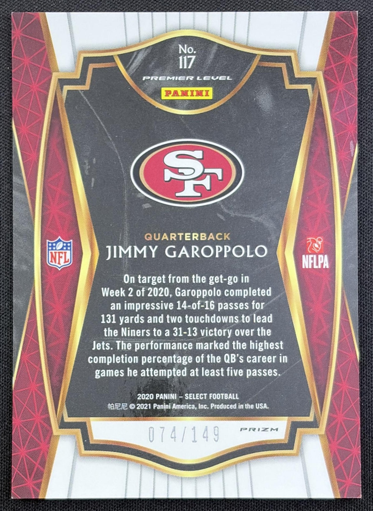 Jimmy Garoppolo 2020 Panini Select Blue Prizm /149 49ers San Francisco 49ers