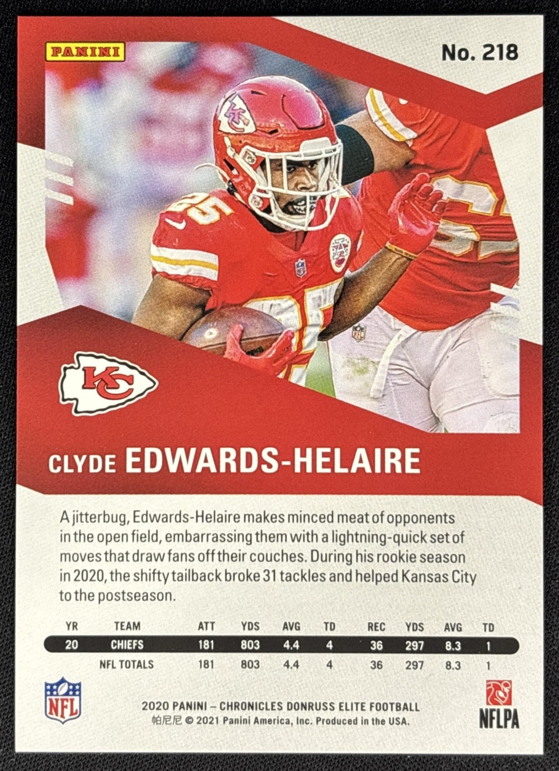 Clyde Edwards-Helaire 2020 Panini Chronicles Elite Update /899 Chiefs back