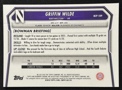 Griffin Wilde 2026 Bowman Chrome Prospects Green Mojo Refractor /99 Wildcats Sports Trading Card