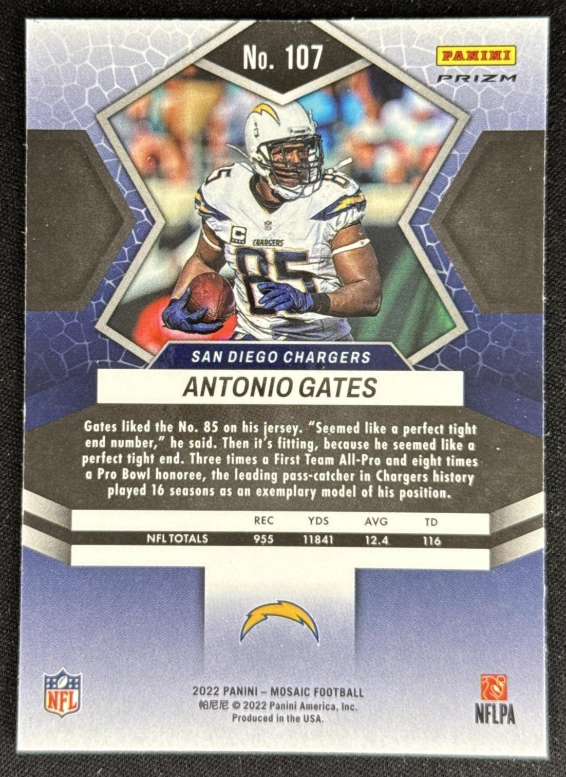 Antonio Gates 2022 Panini Mosaic Green Chargers Sports Trading Card
