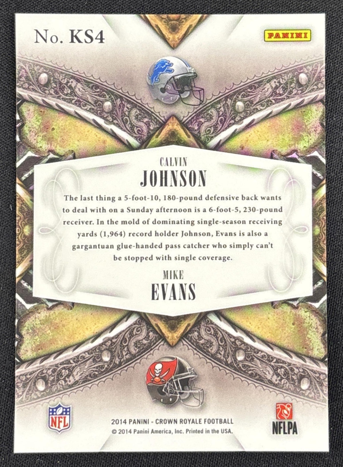 Calvin Johnson Mike Evans 2014 Panini Crown Royale Knights and Squires Patriots