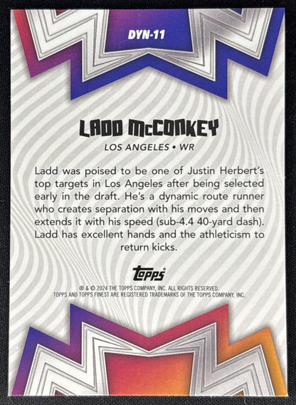 Ladd McConkey 2024 Topps Finest Dynamos Blue Refractor /99 Chargers back