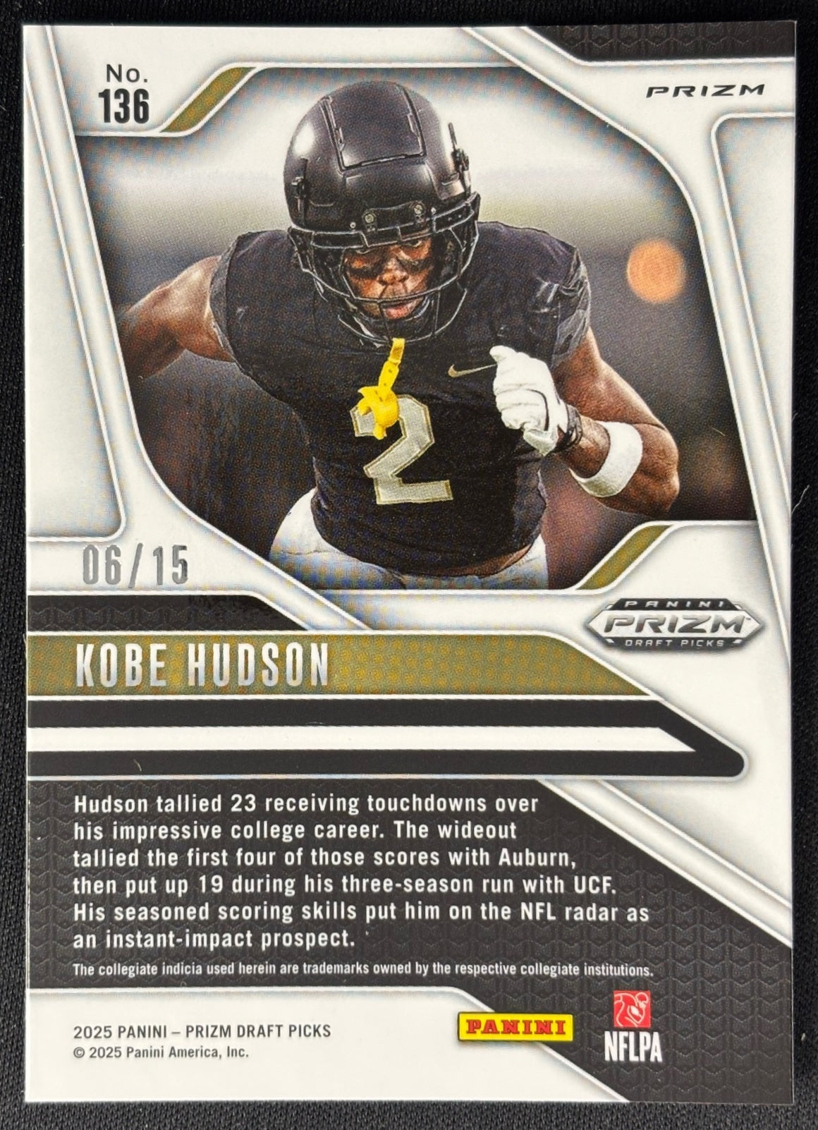 Kobe Hudson 2025 Prizm Draft Picks Purple Ice /199 Knights sports trading card