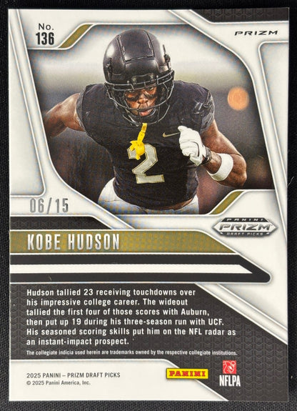 Kobe Hudson 2025 Prizm Draft Picks Purple Ice /199 Knights sports trading card