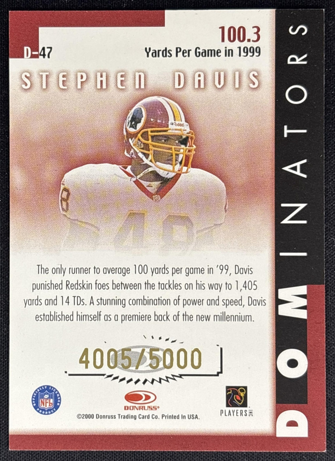 Stephen Davis 2000 Donruss Dominators /5000 Redskins back