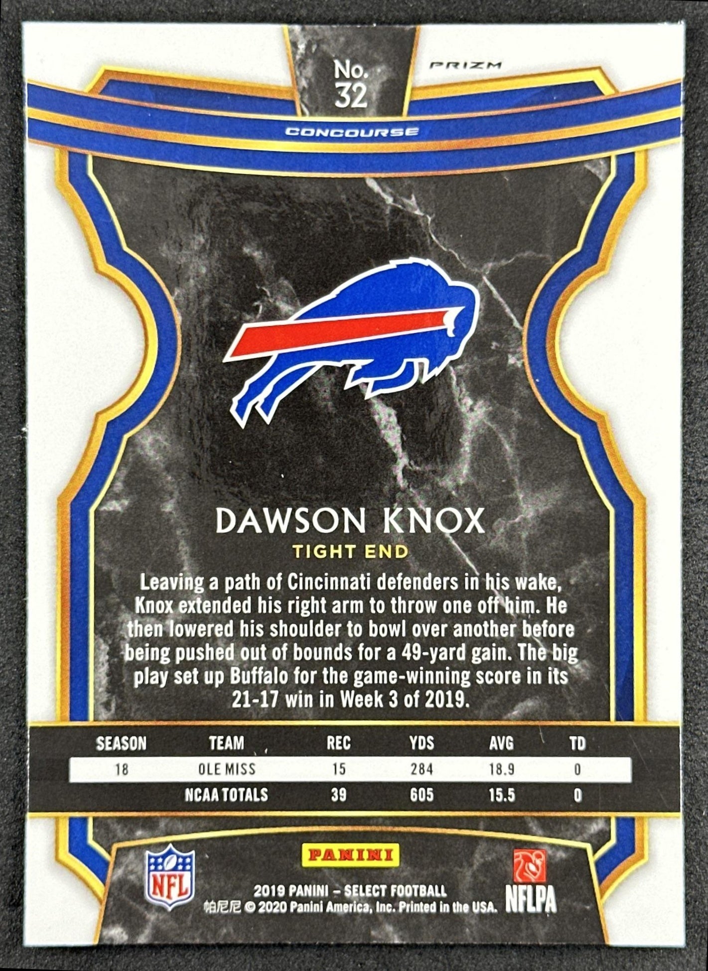 Dawson Knox 2019 Panini Select Cosmic Prizm SSP Bills